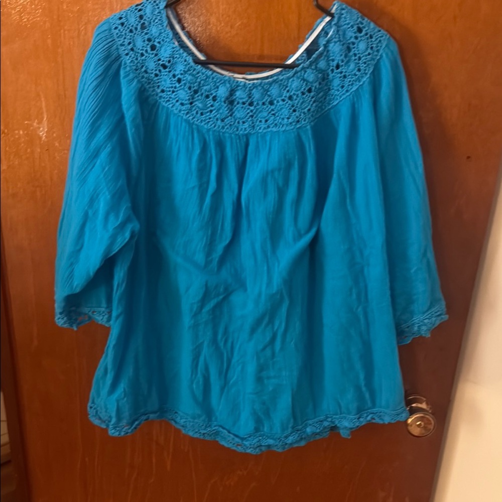 Vibrant Blue Crochet Neck Blouse